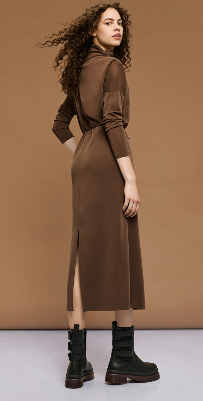 Access Fashion Brown Modal Midi Cowl Neck Dress, 54-3315