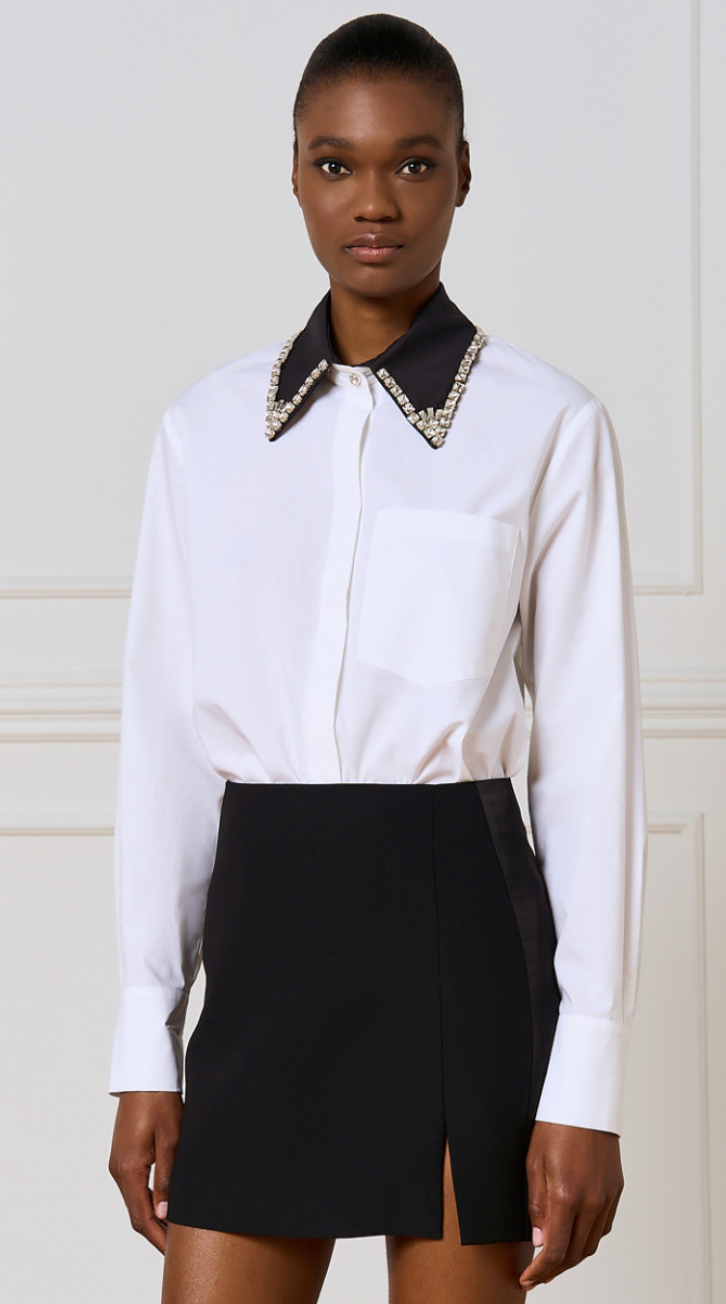Access Fashion White Shirt with Black Rhinestone Detachable Collar, 54-7000