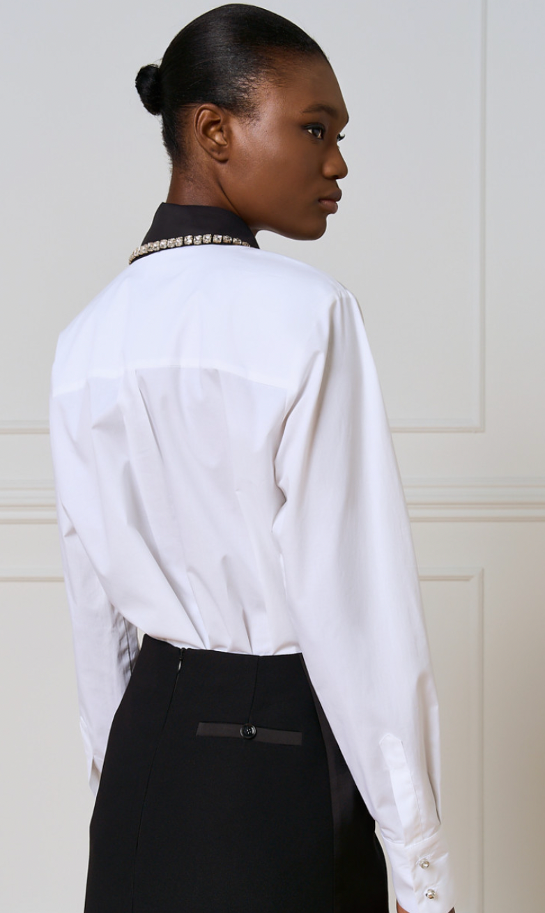 Access Fashion White Shirt with Black Rhinestone Detachable Collar, 54-7000
