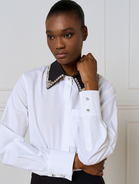 Access Fashion White Shirt with Black Rhinestone Detachable Collar, 54-7000