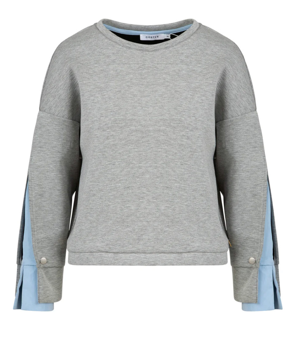 Coster Copenhagen Grey Melange Modal Sweatshirt with Blue Shirt Detailing
