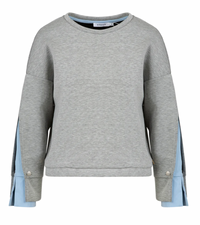 Coster Copenhagen Grey Melange Modal Sweatshirt with Blue Shirt Detailing