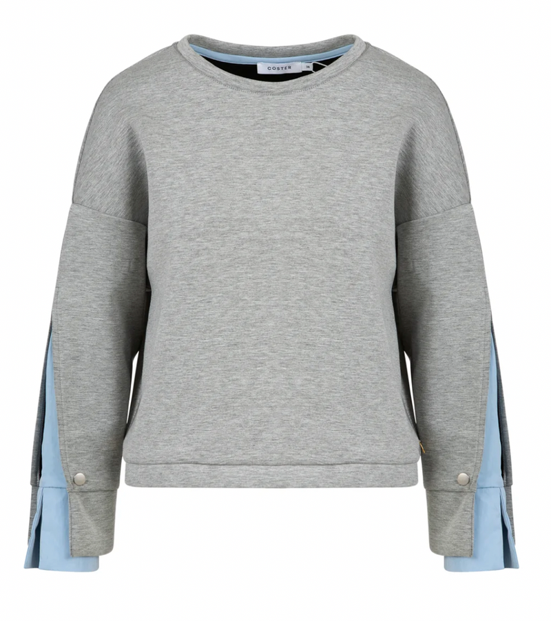 Coster Copenhagen Grey Melange Modal Sweatshirt with Blue Shirt Detailing