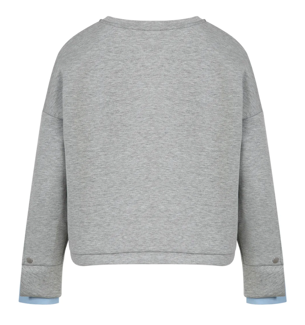 Coster Copenhagen Grey Melange Modal Sweatshirt with Blue Shirt Detailing