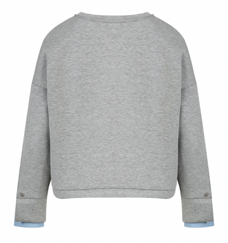 Coster Copenhagen Grey Melange Modal Sweatshirt with Blue Shirt Detailing