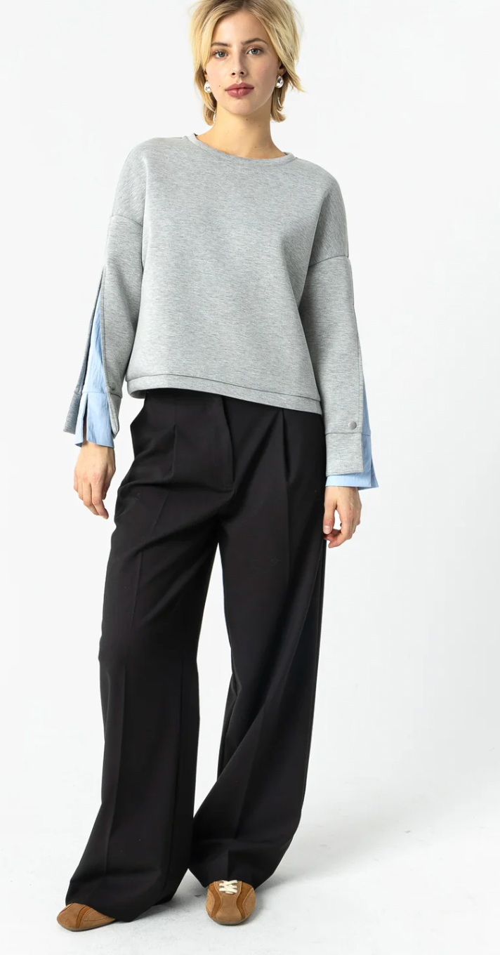 Coster Copenhagen Grey Melange Modal Sweatshirt with Blue Shirt Detailing