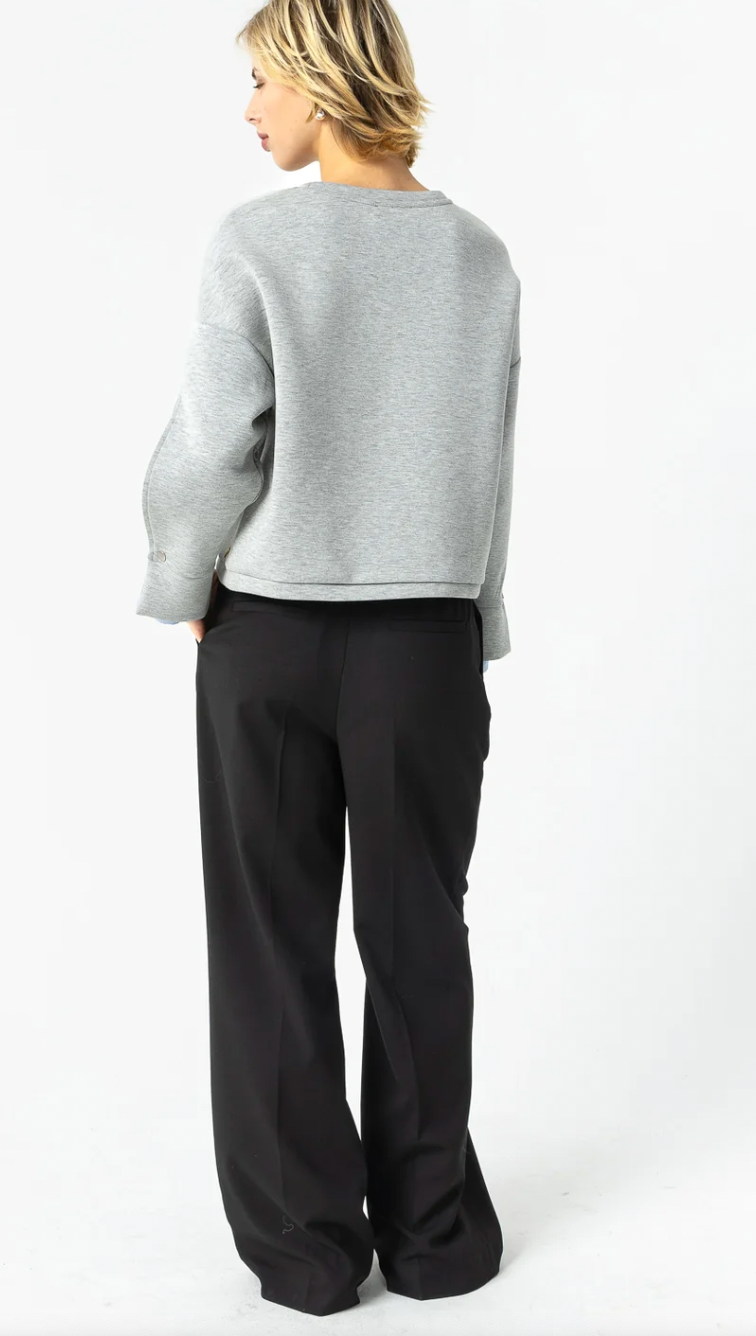 Coster Copenhagen Grey Melange Modal Sweatshirt with Blue Shirt Detailing