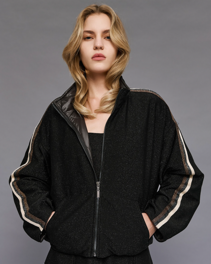 Access Fashion Black Lurex Reversible Sports Luxe Bomber