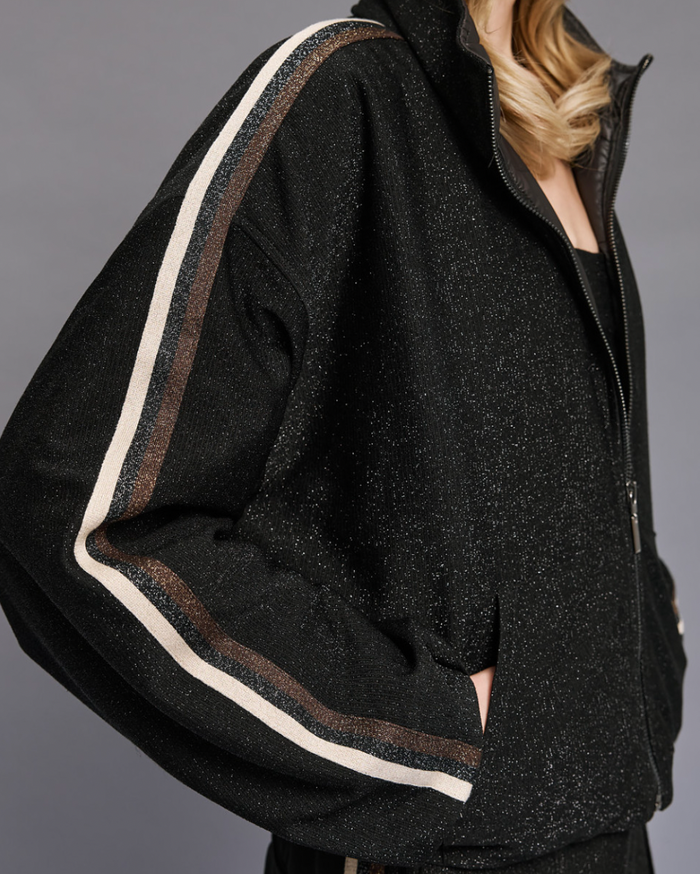 Access Fashion Black Lurex Reversible Sports Luxe Bomber