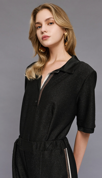 Access Fashion Black Lurex Sports Luxe Collar Top