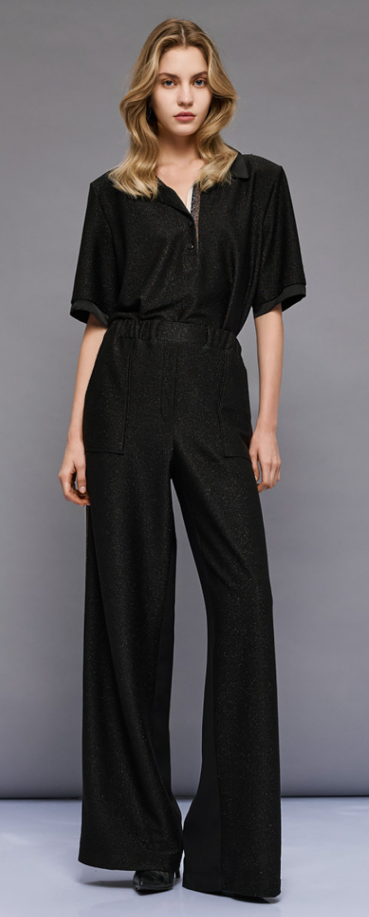 Access Fashion Black Lurex Sports Luxe Collar Top