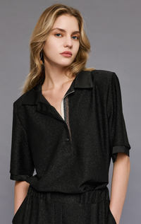 Access Fashion Black Lurex Sports Luxe Collar Top