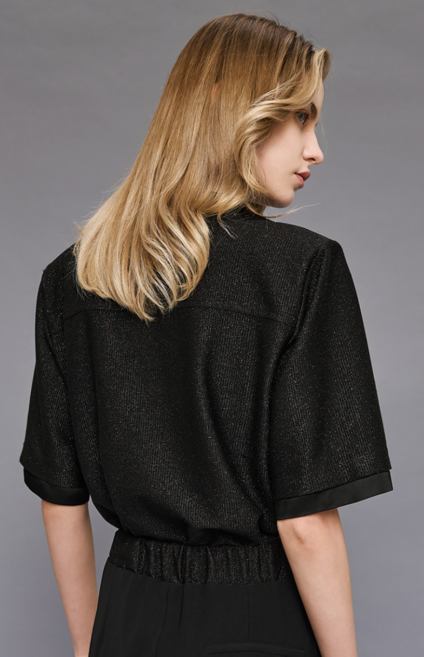 Access Fashion Black Lurex Sports Luxe Collar Top