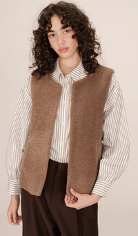 Grace & Mila Sinatra Taupe Brown Teddy Gilet
