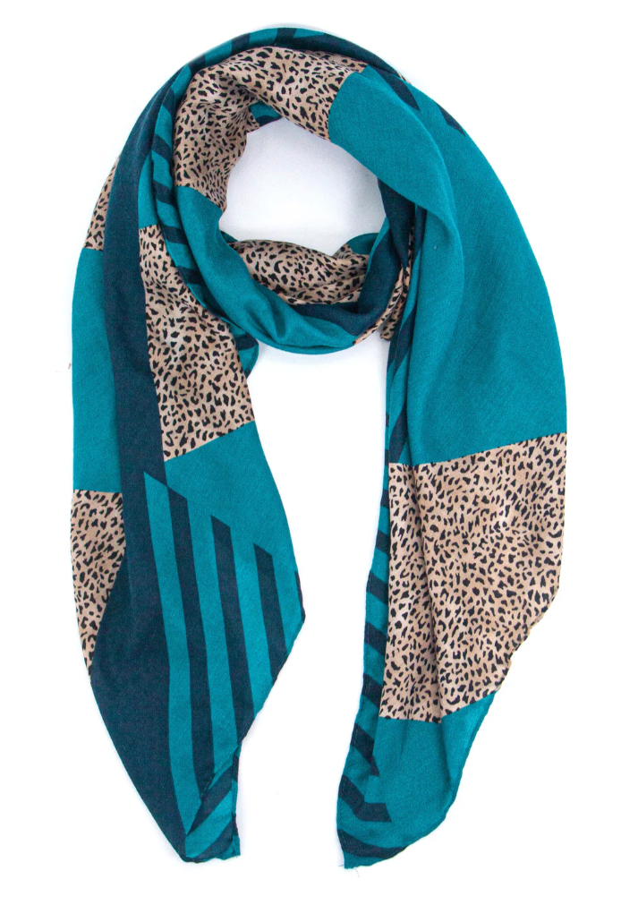 Ruby 67 Jodi Blue Animal Stripe Scarf