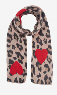 Ruby 67 Wylda Cream Leopard & Hearts Knitted Scarf