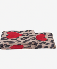 Ruby 67 Wylda Cream Leopard & Hearts Knitted Scarf