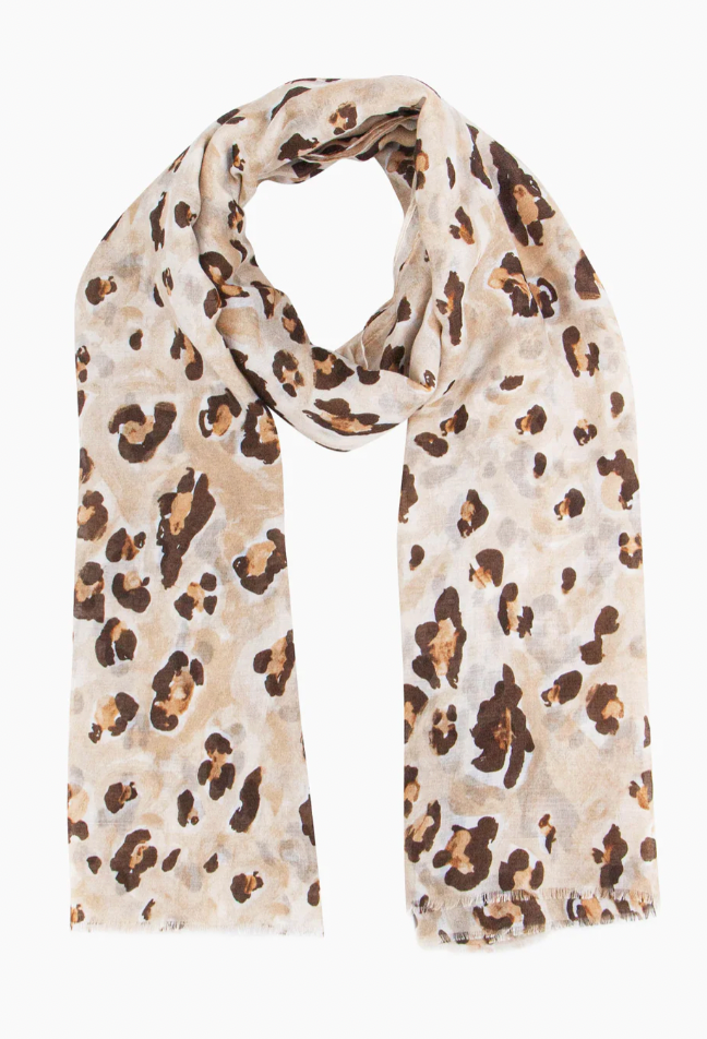 Ruby 67 Raya Neutral Leopard Print Scarf