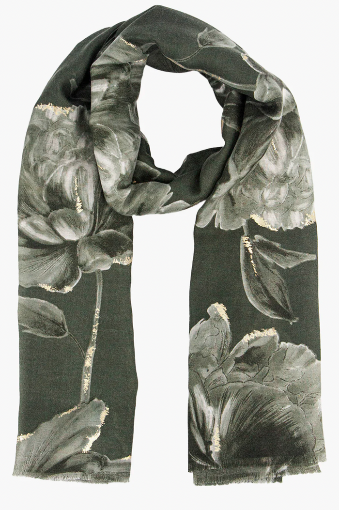 Ruby 67 Eleanor Khaki Floral Scarf