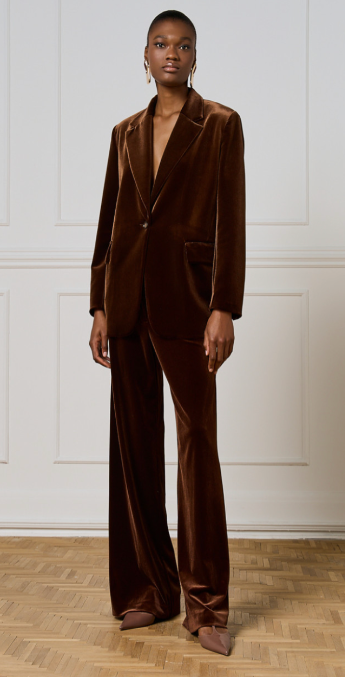 Access Fashion Chocolate Brown Velvet Single Breasted Blazer