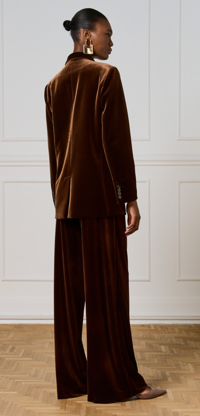 Access Fashion Chocolate Brown Velvet Single Breasted Blazer