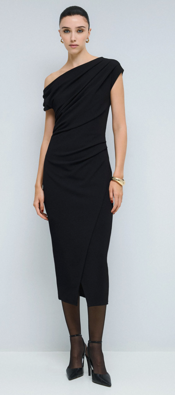 Access Fashion Black Pencil Dress with Ruched Detailing