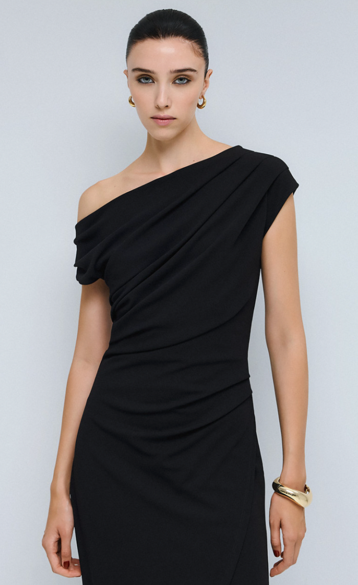 Access Fashion Black Pencil Dress with Ruched Detailing