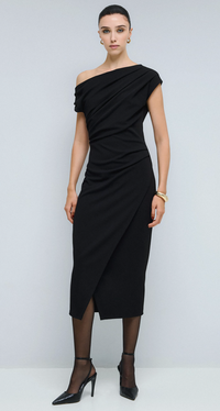 Access Fashion Black Pencil Dress with Ruched Detailing