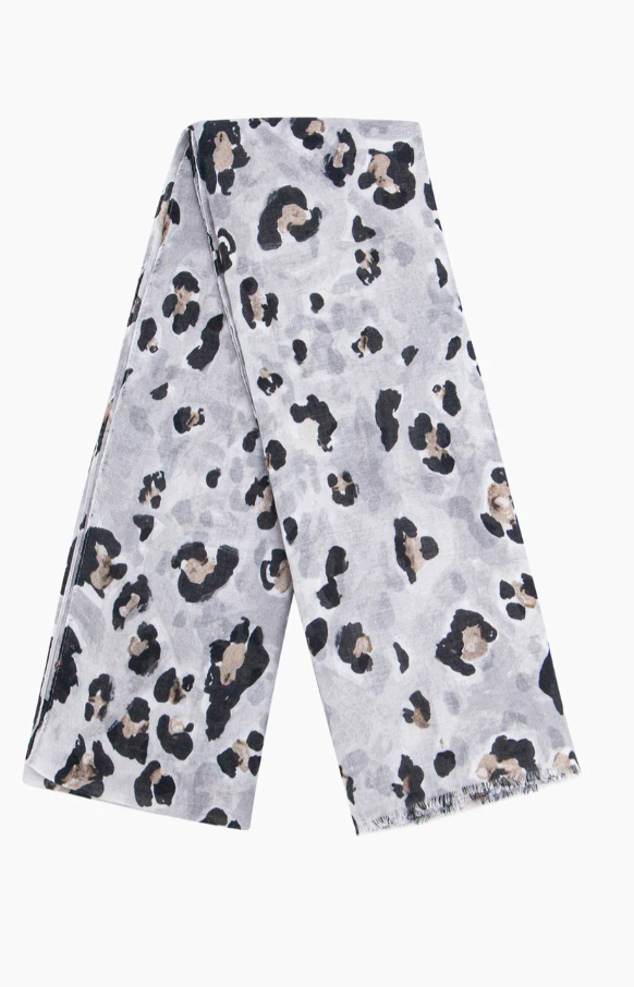 Ruby 67 Raya Grey Leopard Print Scarf