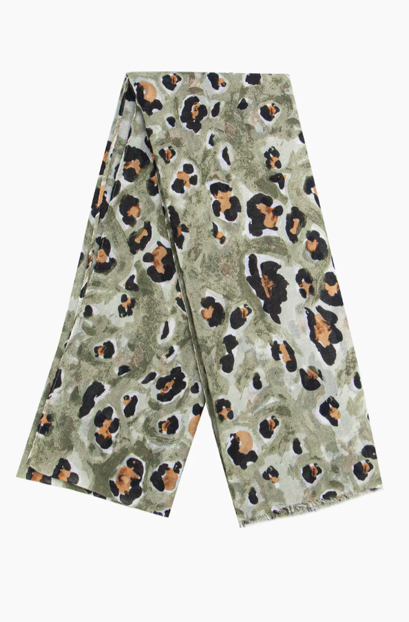 Ruby 67 Raya Khaki Leopard Print Scarf
