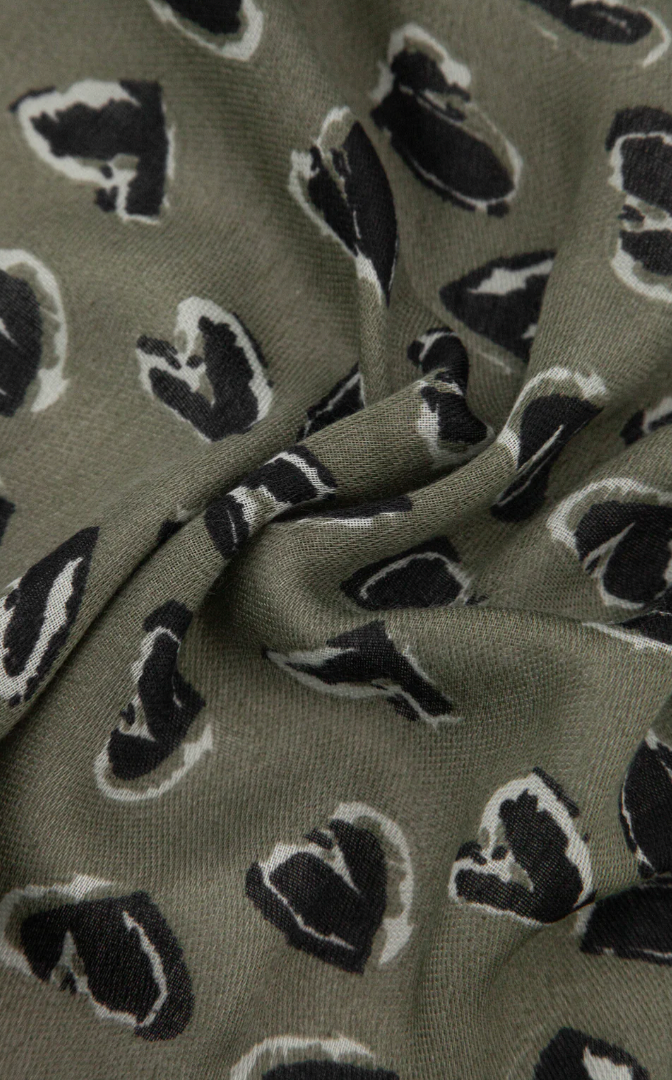 Ruby 67 Kara Khaki/Black Hearts Scarf