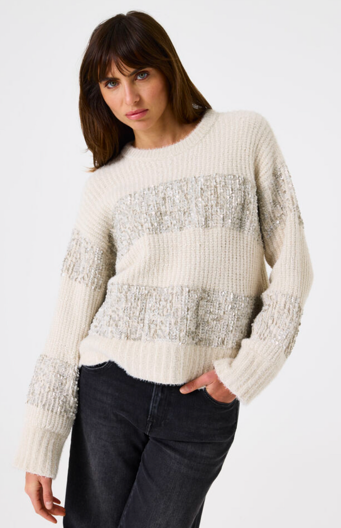 Garcia Sand Cream Sequin Stripe Supersoft Knit