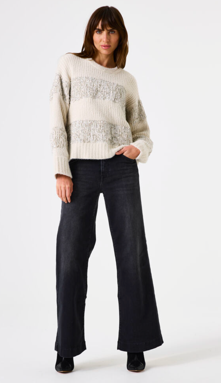Garcia Sand Cream Sequin Stripe Supersoft Knit