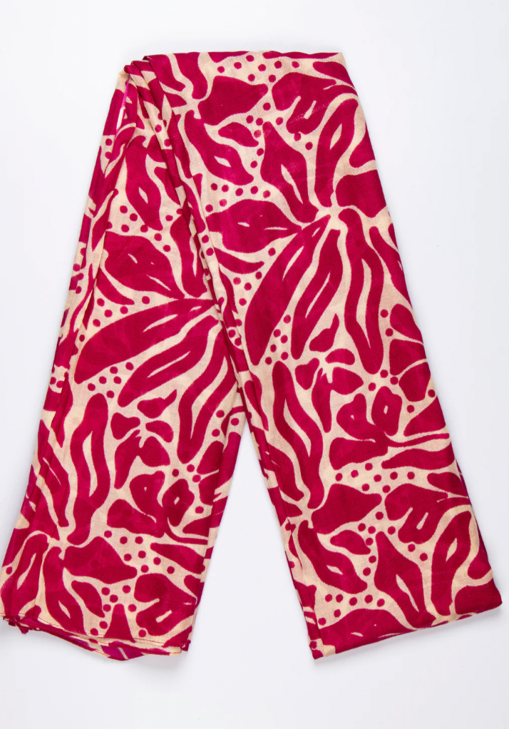 Ruby 67 Allie Fuchsia/Cream Floral Print Scarf