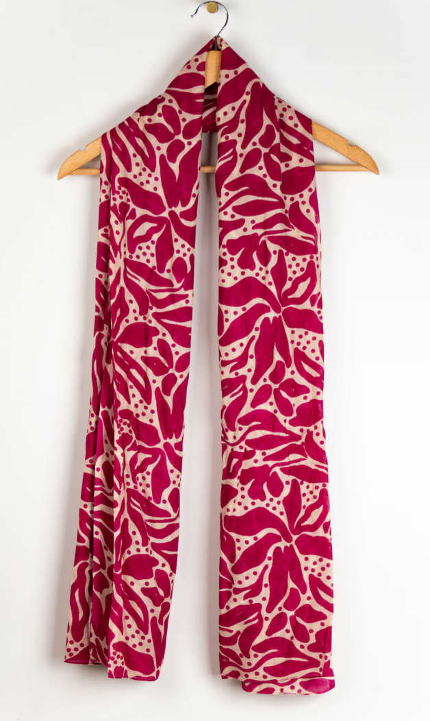 Ruby 67 Allie Fuchsia/Cream Floral Print Scarf