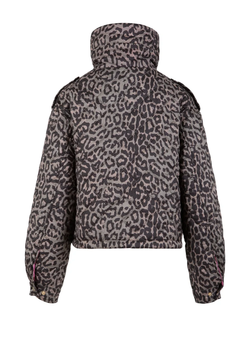 Coster Copenhagen Taupe Khaki Leopard Quilted Cropped Oversized Jacket, 264-6422