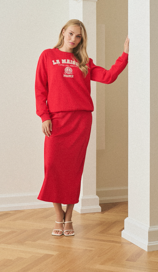 Kaffe Kalotte True Red Satin Slip Skirt