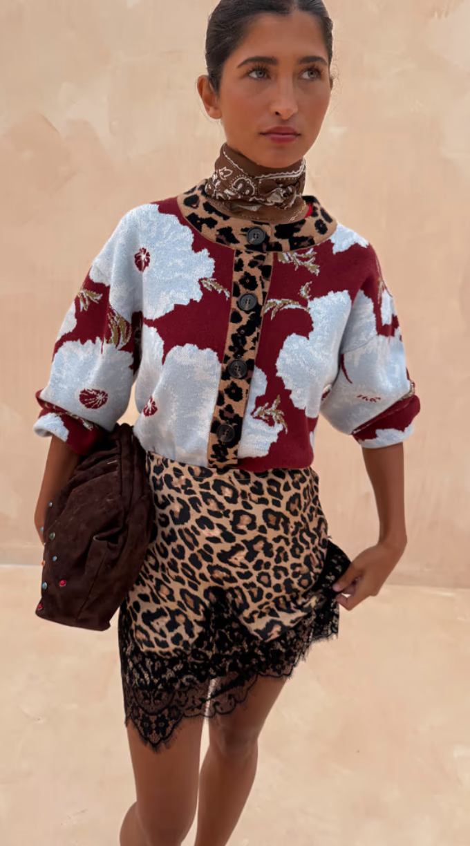 Never Fully Dressed Burgundy Poppy Leopard Cardigan