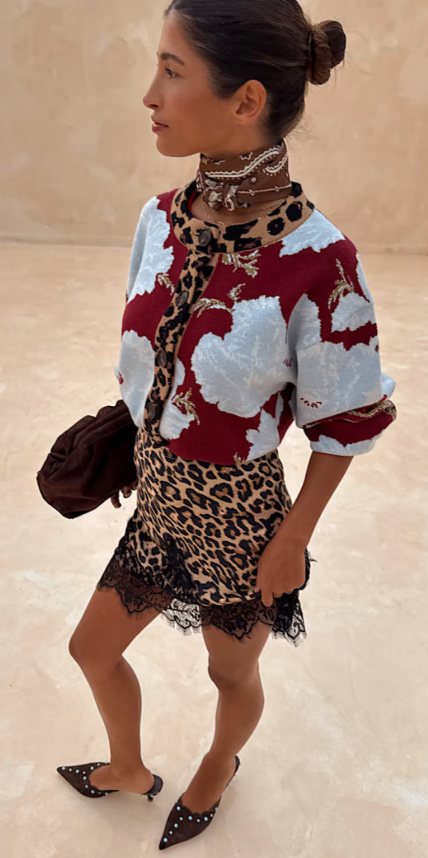 Never Fully Dressed Burgundy Poppy Leopard Cardigan