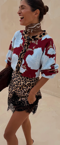 Never Fully Dressed Burgundy Poppy Leopard Cardigan