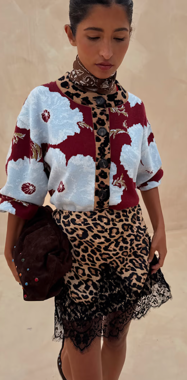 Never Fully Dressed Burgundy Poppy Leopard Cardigan