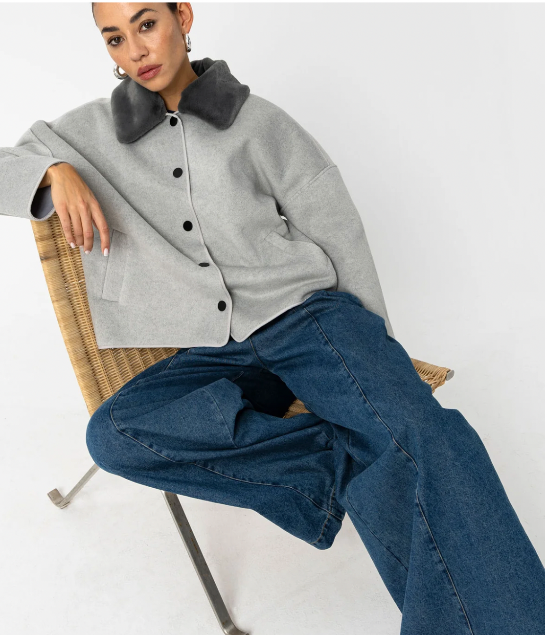 Coster Copenhagen Dove Grey Jacket with Detachable Faux Fur Collar, 254-6411