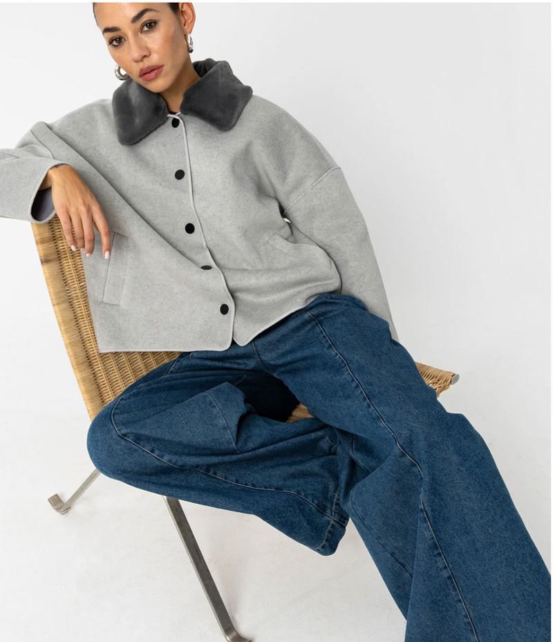 Coster Copenhagen Dove Grey Jacket with Detachable Faux Fur Collar, 254-6411