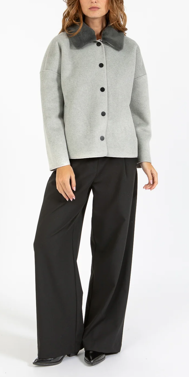 Coster Copenhagen Dove Grey Jacket with Detachable Faux Fur Collar, 254-6411