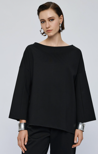 Access Fashion Black Boat Neckline Blouse with Embellishment