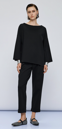Access Fashion Black Boat Neckline Blouse with Embellishment