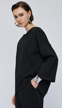 Access Fashion Black Boat Neckline Blouse with Embellishment