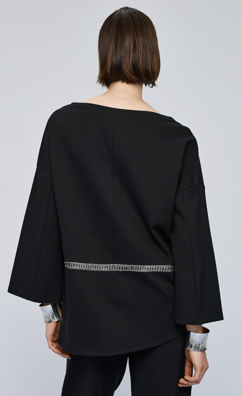 Access Fashion Black Boat Neckline Blouse with Embellishment