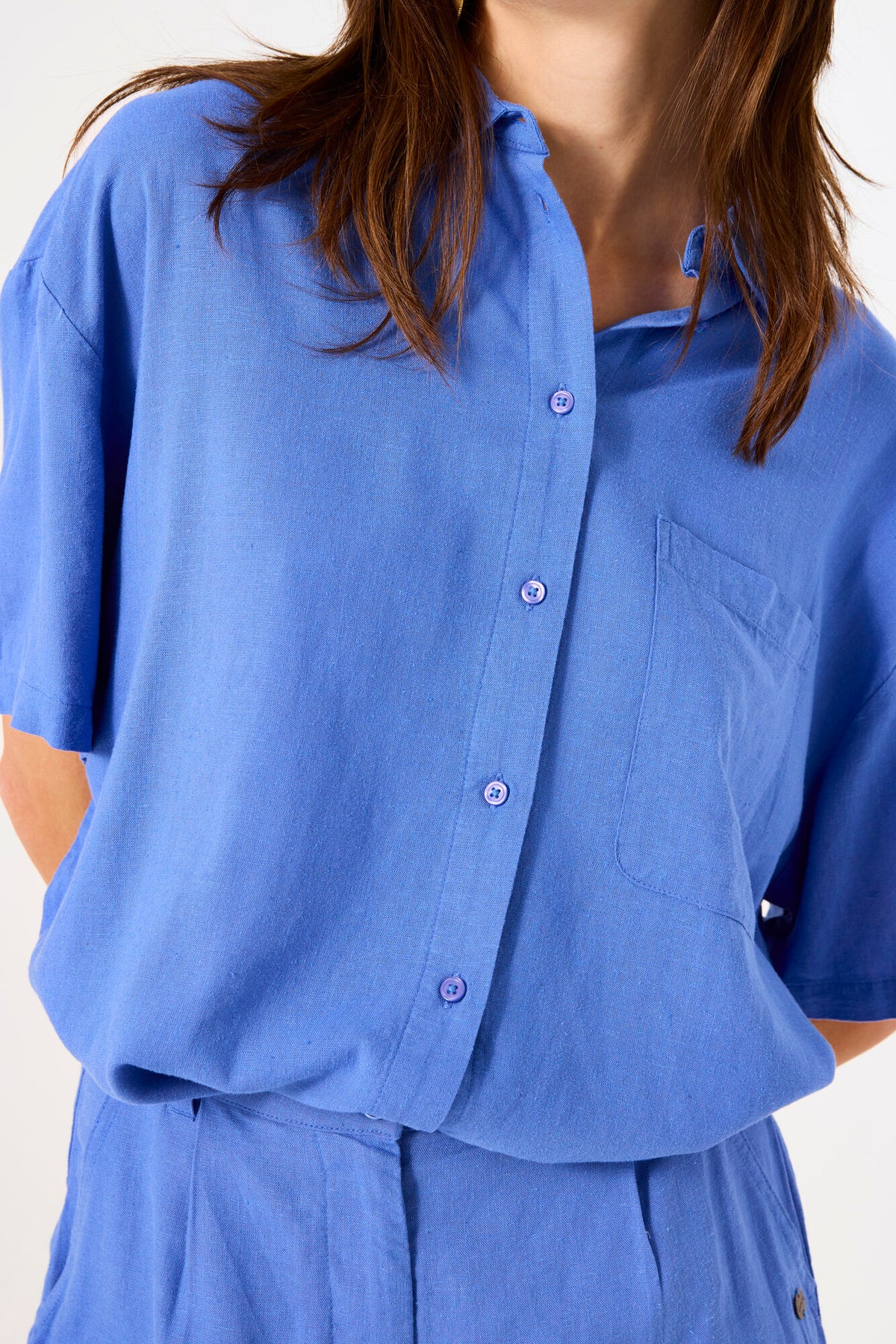 Garcia Dazzling Blue Oversized Linen Shirt
