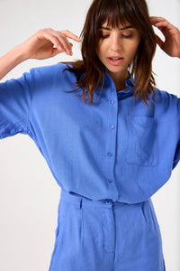 Garcia Dazzling Blue Oversized Linen Shirt